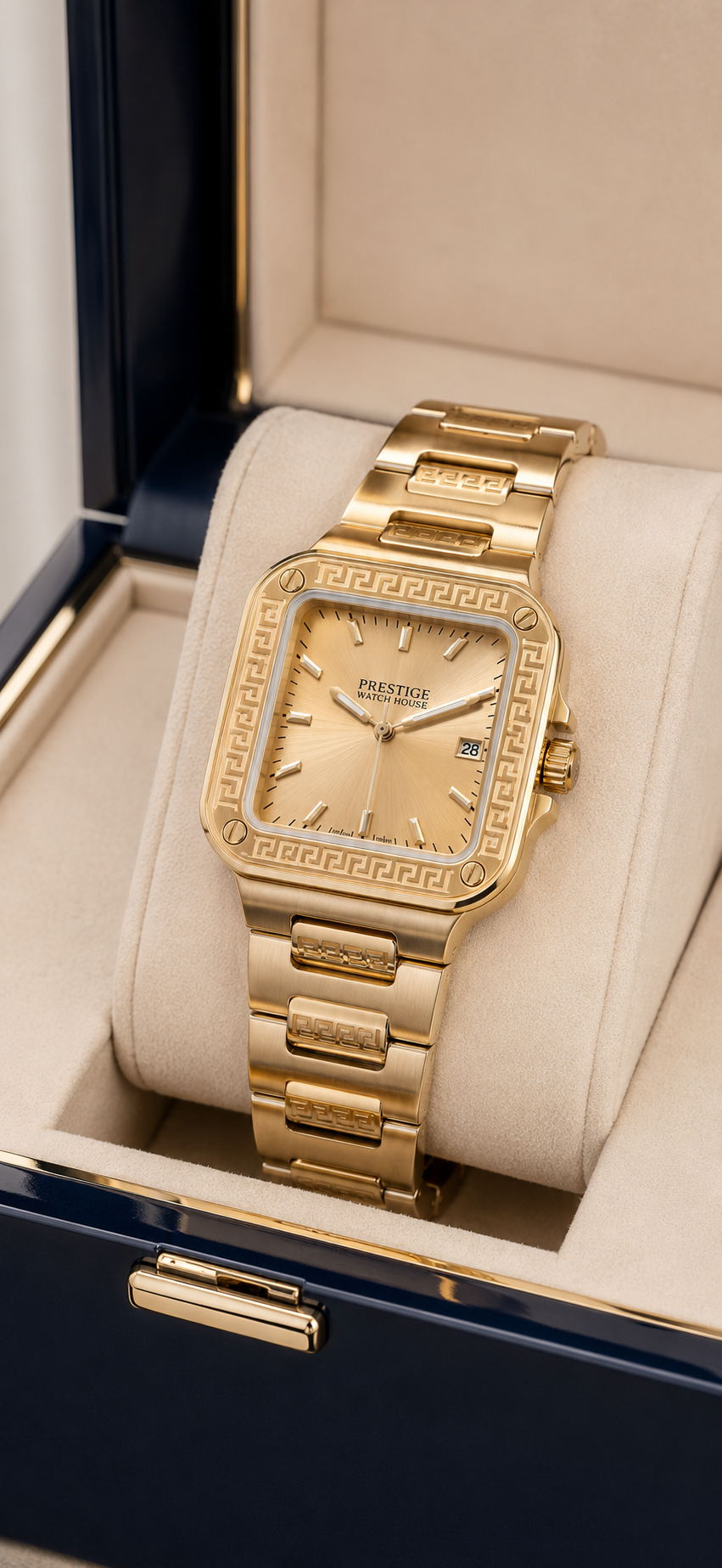Regent Champagne compact gold-tone square watch with matching bracelet