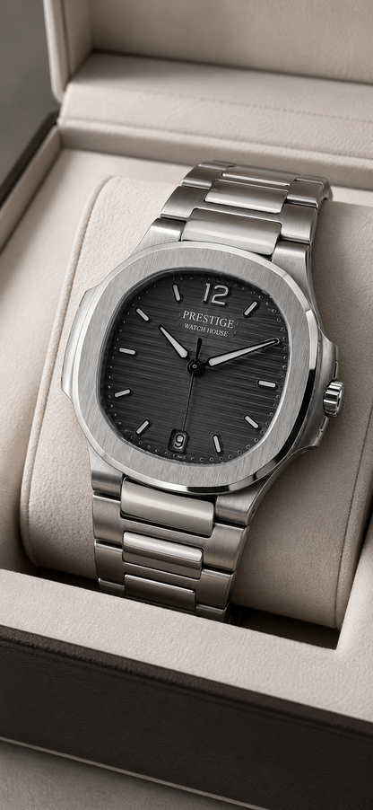 Apex Graphite steel-tone integrated watch with dark textured dial