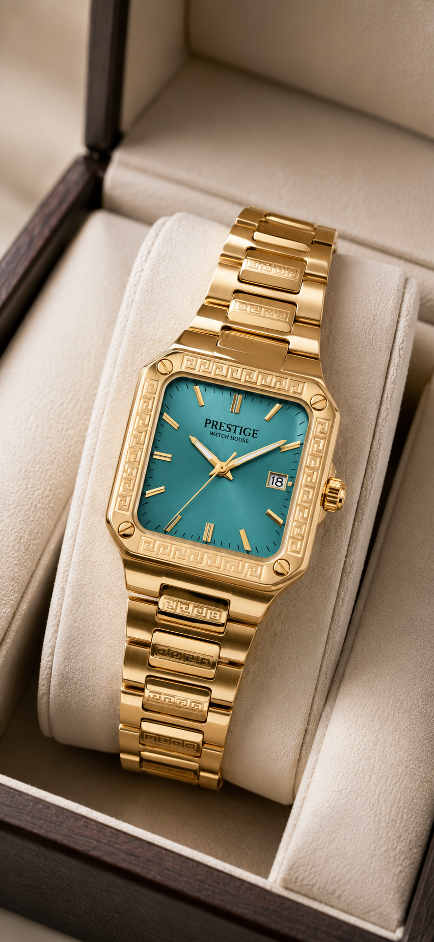 Regent Lagoon gold-tone square watch with turquoise dial