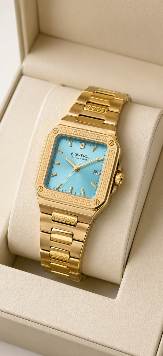 Regent Azure gold-tone square watch with light blue dial
