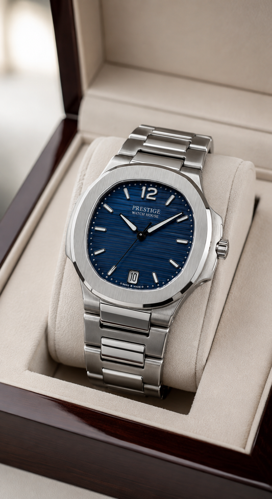 Apex Cobalt steel-tone integrated watch with blue textured dial