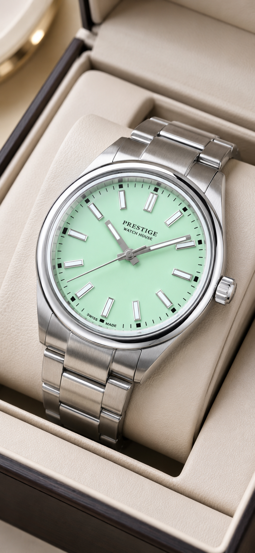 Sovereign Mint steel-tone watch with mint-green dial