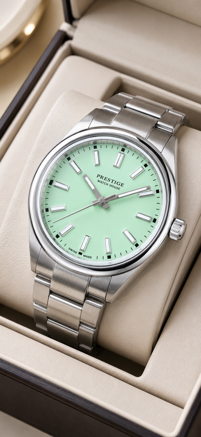 Sovereign Mint steel-tone watch with mint-green dial