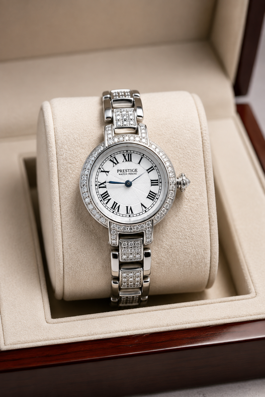 Celeste Petite silver-tone jewelry watch with Roman dial and crystal accents